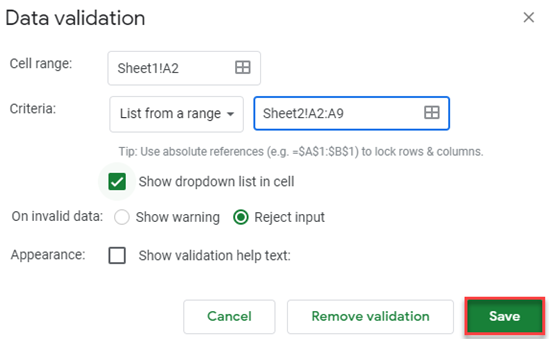 google sheets update drop down 6