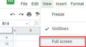 google sheets view full screen