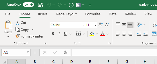 make excel dark mode initial data