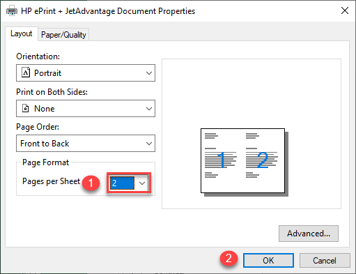 how to print two sheets on one page pdf