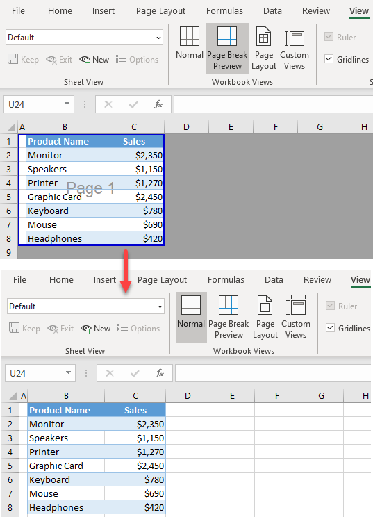 return to normal view initial data