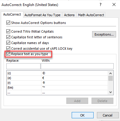 turn on change autocorrect 7