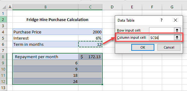 WhatIf Column input cell