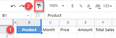 google sheets use format painter for multiple cells 1