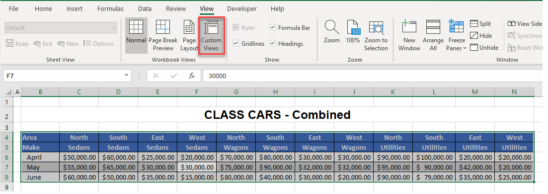 HorizontalFilter ribbon custom views