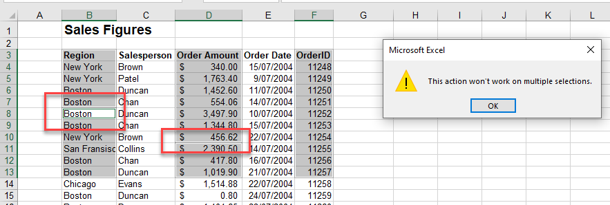  Command Cannot be Used on Multiple Selections Error In Excel Auto VBA