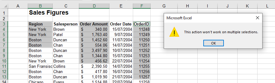 Command Cannot Be Used On Multiple Selections Error In Excel Auto Vba 5680