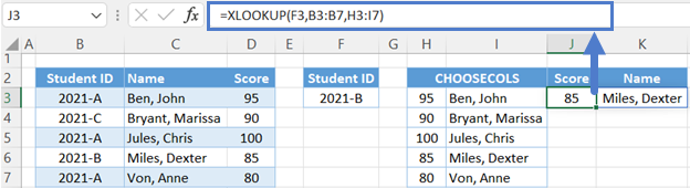 choosecols xalookup function