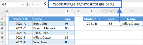 xlookup choosecols