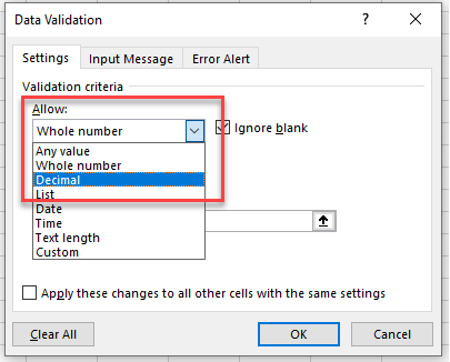 Datavalidationchange amend allow