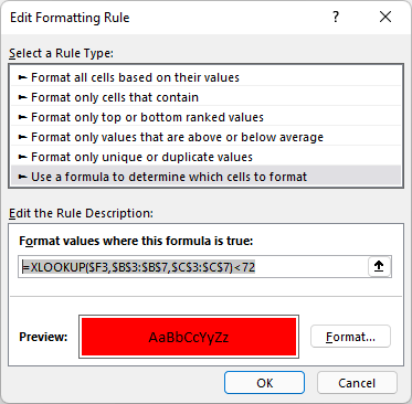 Edit formatting rule