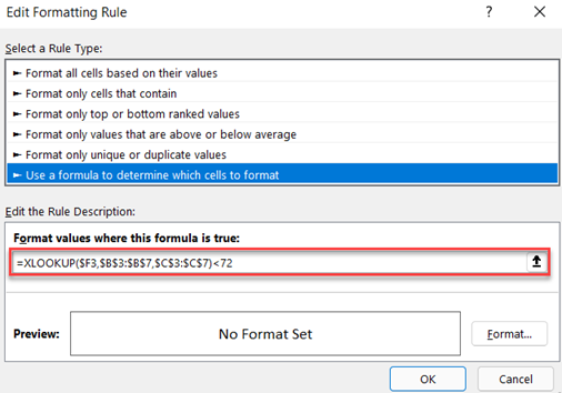 Xlookup apply conditional formatting step4