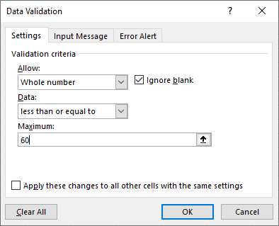 datavalidation change lessthan