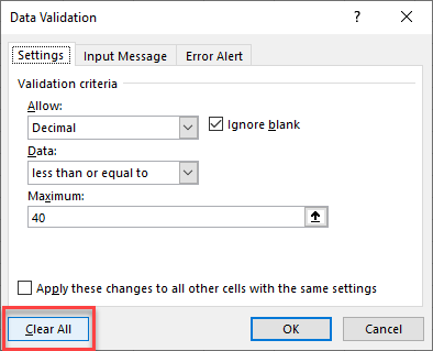 datavalidation remove clearall