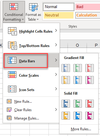 conformat values data bars