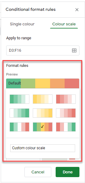 condformat values gs format rules