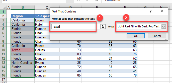 condformat values text