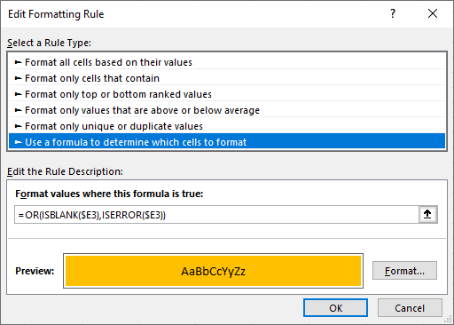 formulas cond format or blank error