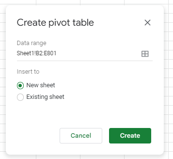 pivottable gs create