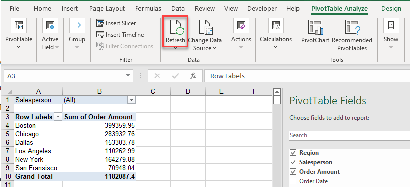 pivottable refresh