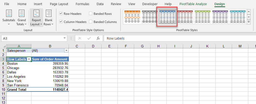 pivottable style