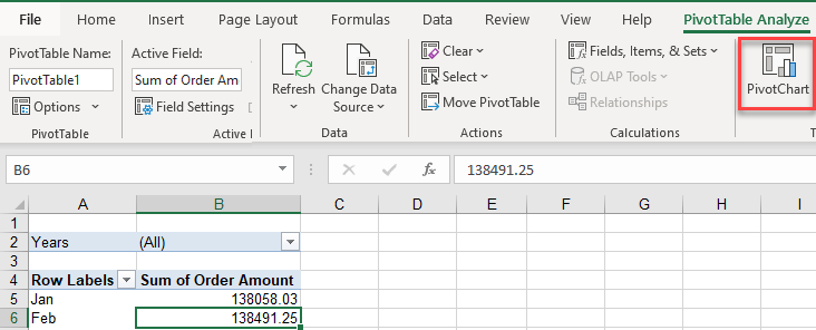 pivotchart ribbon