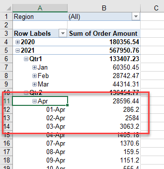 pivotdate expand month