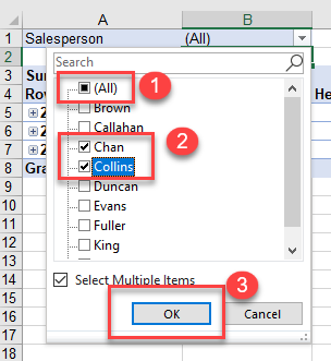 pivotfilters select multiple