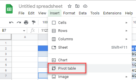 tabletypes gs insert pivot table